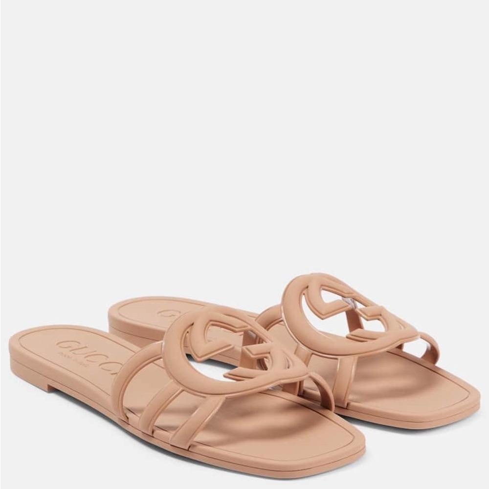 Gucci Nude Pink Interlocking G Slide Sandals - Picture 5 of 11